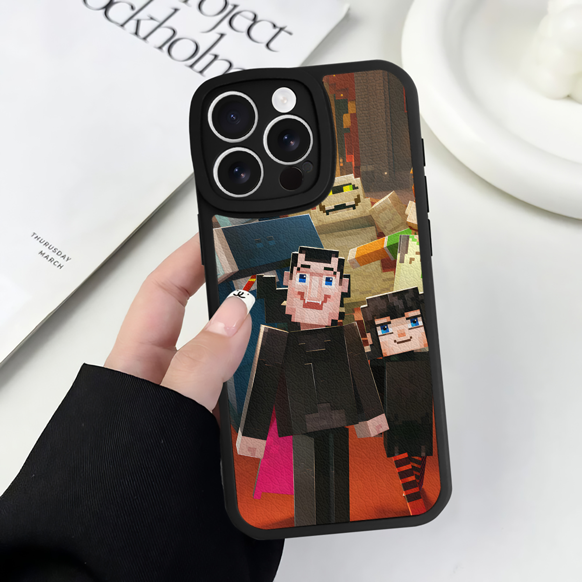 （画像用） マインクラフト ブロックの世界 Minecraft MC Block world 【iPhone 16シリーズ対応】シリコンスマホケース（レザー調） 材質：シリコン